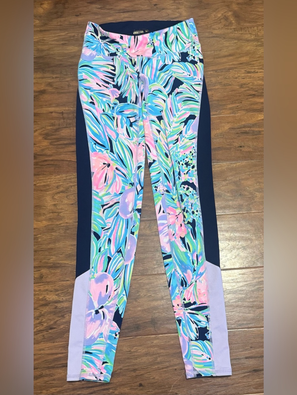 Lilly Pulitzer Weekender UPF 50+ Midi Leggings Pink Blue Tropical Size XXS